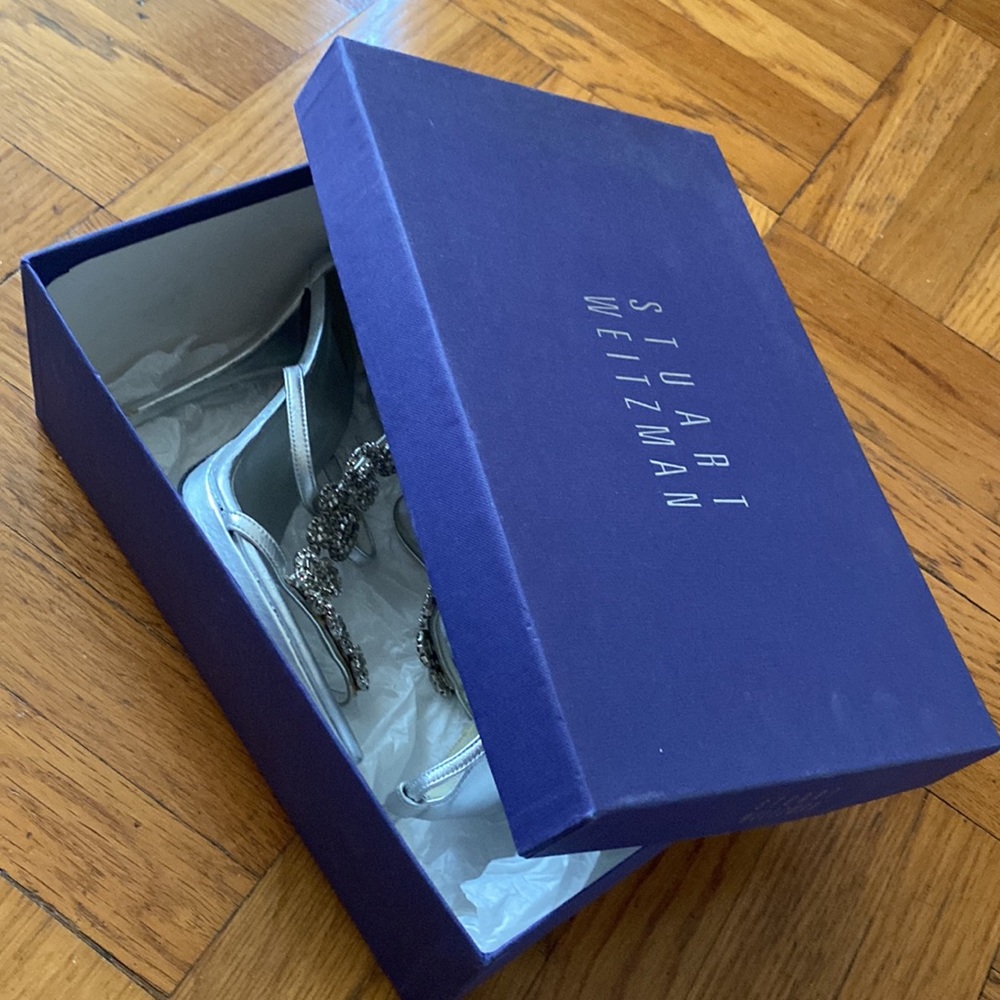 Stuart Weitzman Brillag Swarovski Jewel T Strap Evening Sandals - Picture 10 of 11
